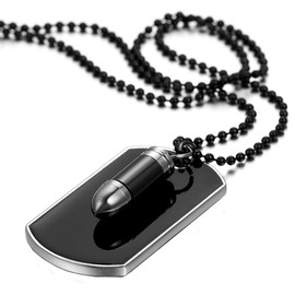 JEWELRYWE 2pcs Mens Alloy Alloy Pendant Necklace Choker Silver Black Bullet Bullet Dog Tag Military Polished Anniversary 27.5 Inch Chain Free Engraving(Gift Bag Included), Stainless Steel, Silver, No