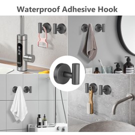 YUET Pack of 2 Towel Hooks Bathroom and Kitchen Towel Holder Bathrobe Wall Coat Hook SUS 304 Stainless Steel Wall Mounted for Home, Bathroom, Office Door Hanger (Grey)