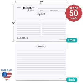 321Done Jumbo White Recipe Cards (Set of 50) From the Kitchen Of 5x7 Extra Large - Black and White Minimalist for Weddings, Bridal Shower - Double-Sided - Made in USA