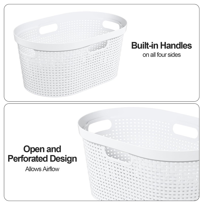 Idotry 40 L Large Plastic Laundry Hamper, Ventilated Clothes Basket