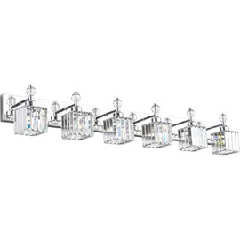 PRESDE 6-Light Crystal Bathroom Lights Fixtures Chrom Modern Wall Lighting Over Mirror