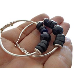 4 cm black asai seeds and natural wood boho tribal hoop earrings. Earrings in Bali style with seeds Asai, Acai, natural earrings, black, silver