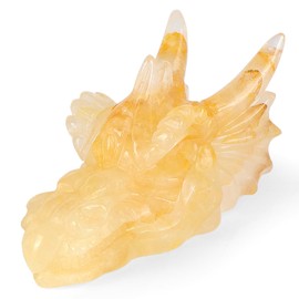 LEADGEM 2.5" Crystal Dragon Skull Statue Citrine Dragon Head Bone Figurines Natural Reiki Healing Pocket Animal Skull Gothic Decor for Home, Office