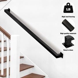 Stair Railing Indoor - Handrails for Stairs, 5ft Black Metal Staircase Hand Rails/Modern Wrought Iron Handrail, Industrial Wall Mounted Handrails Outdoor for Loft Porch Deck