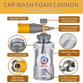 Pressure Washer Foam Cannon,Balabulala 4500 PSI Brass Snow Foam Cannon with Adjustable Nozzle and 1L Foam Cannon Bottle,1/4" Quick Connector