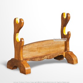 Munetoshi 2 Tier Solid Wood Samurai Sword Display Stand w/ Natural Stain Finish Velvet Lined