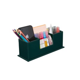 AINAK PU Leather Desk Organiser (4 Compartments) - Pen Holder, Desk Organiser for Office Supplies, Post-its, Notes, Business Cards and More (Dark Green)