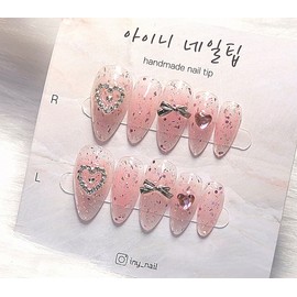 [In-Store Special Discount]Valentine Pink Glitter Handmade Nail Tips - Stiletto / [입점초특가할인]발렌타인 핑크 글리터 수제네일팁 - 스틸레토