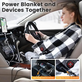 WOOMER Car Heated Blanket, 12-Volt Portable Heated Car Blanket with 4 Heating Levels & 4 Hours Auto Off for Car, Truck, SUV, RV or Camping, Travel, Machine Washable, 59" X 43", Plaid