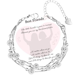 QianSiLi Friendship Bracelets Sterling Silver Charm Bracelets for Women Teen Dainty Star Silver Link Chain Beaded Bracelet Best Friend Birthday Christmas Valentine's Day Friendship Gifts for Women