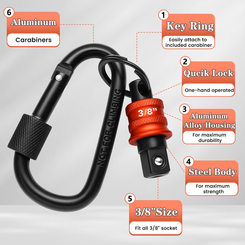 Saipe 5pcs Socket Holder Key Chain, 3/8" Drive Socket Organizer