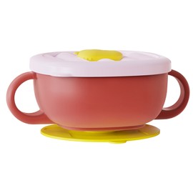 Toddler Suction Cup Bowls with Lids Prevent Falling Stainless Steel Kids Binaural Bowl for Home Preschool Coral