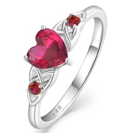 Vesitim Celtic Knot Rings for Women 925 Sterling Silver Solitaire Ring Wedding Engagement Band Heart Created Ruby Jewelry Size 8