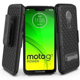 ENCASED Moto G7 Power Belt Case with Kickstand (2019 Slimline) Ultra Thin Cover w/Holster Clip - Black
