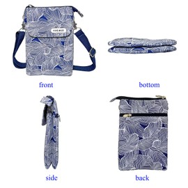 Sibalasi - Bolsas cruzadas de lona con patrón de hojas para mujer, ligeras y pequeñas, para teléfono celular, para niñas, Azul marino