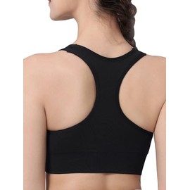 Ruched Sports Bra for Women Racerback V-Neck Workout Bras Padded Seamless Longline Yoga Bra Black