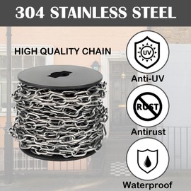 50 ft Stainless Steel Hanging Chain, Tough Metal Chainlink Security Chain Metal Chain Roll for Bird Feeders, Overhead Lights, Flowerpots, Home Outdoor Camping Hanging