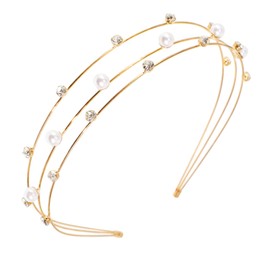 scicent Three Layer Hairband White Faux Pearl Headband Sparkly Diamond Head Bands Gold Metal Hair Bands Bridal Hair Hoop Party Wedding Hair Accessories for Women - 23629