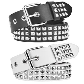 Ahaimy Pack of 2 Punk Belts, Rivet Belts, Rivet Belts, Rivet Belts, Leather Metal, Punk Rock Metal Rivet Belt, for or Gothic Outfits, white / black