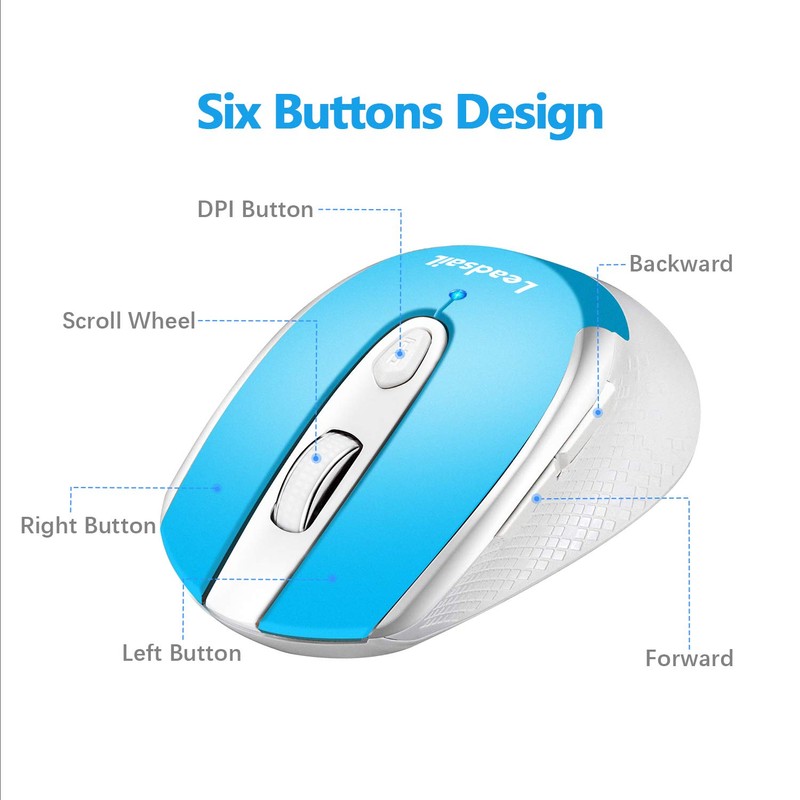 LeadsaiL Quiet Wireless Mouse 2.4 GHz 1600 DPI Optical Tracking,