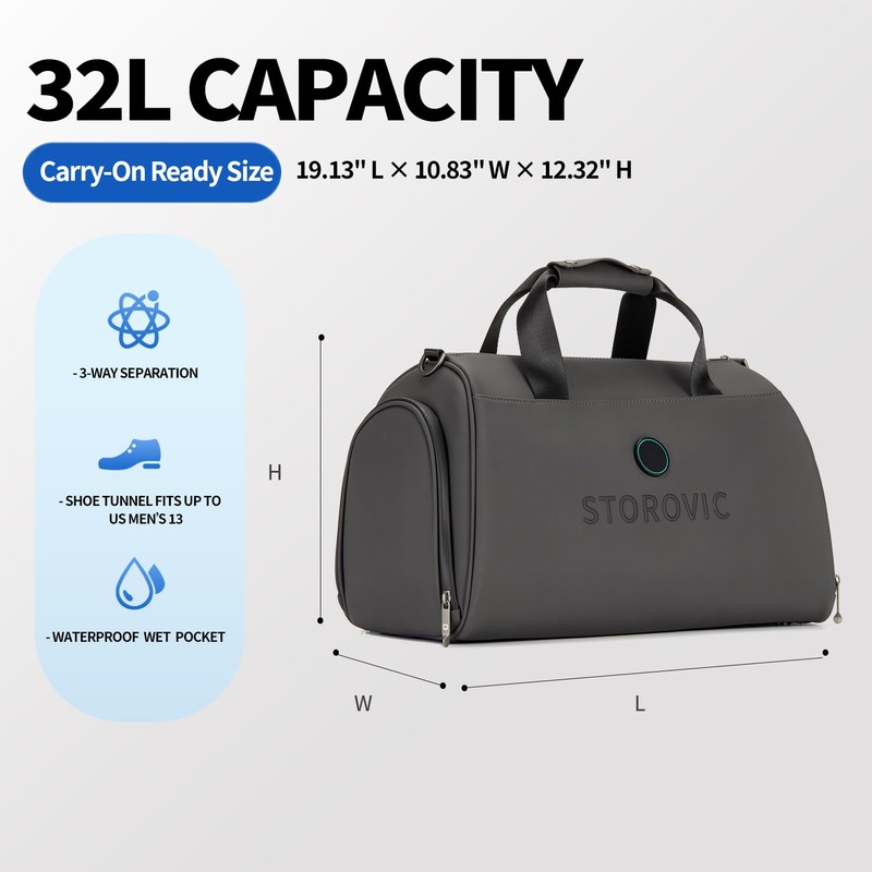 STOROVIC Tech-Driven Deodorizing Gym Bag for Men & Women, 32L
