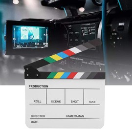 Film Flap, Acrylic Plastic Colourful Director Scene Film Flap, TV/Movie Action Film Cut Prop with White/Black Sticks for Shoot Props/Advertising (Colour: White)