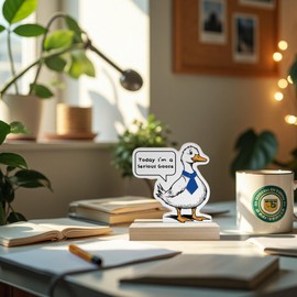 DEQSX Funny Goose Meme Desk Sign, Today I'm a Serious Goose Shaped Wooden Sign Plaque with Stand for Home Office Desk Table Shelf Decor, Funny Gifts for Women Men Adult Humor