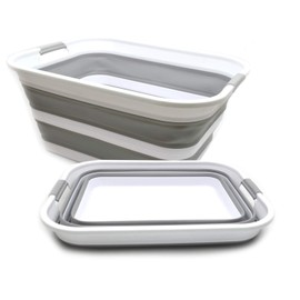 SAMMART 42L Set of 2 Collapsible Plastic Laundry Basket - Foldable Pop Up Storage Container/Organizer - Portable Washing Tub - Space Saving Hamper/Basket (Grey, 2)
