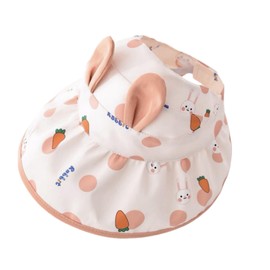 [Bansusu] ベビーキャップ うさぎプリント ベビー 帽子 通気性が良い 日焼け止め かわい 紫外線 つば広 日除け帽子 女の子 赤ちゃん UVカット