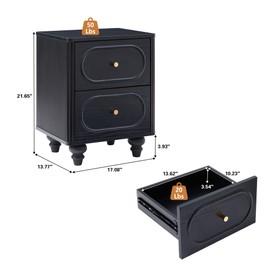 2 Drawer Fluted Nightstand, Mid Century Modern Farmhouse Night Stand Small End Table Bedside Table for Bedroom, Living Room, Black