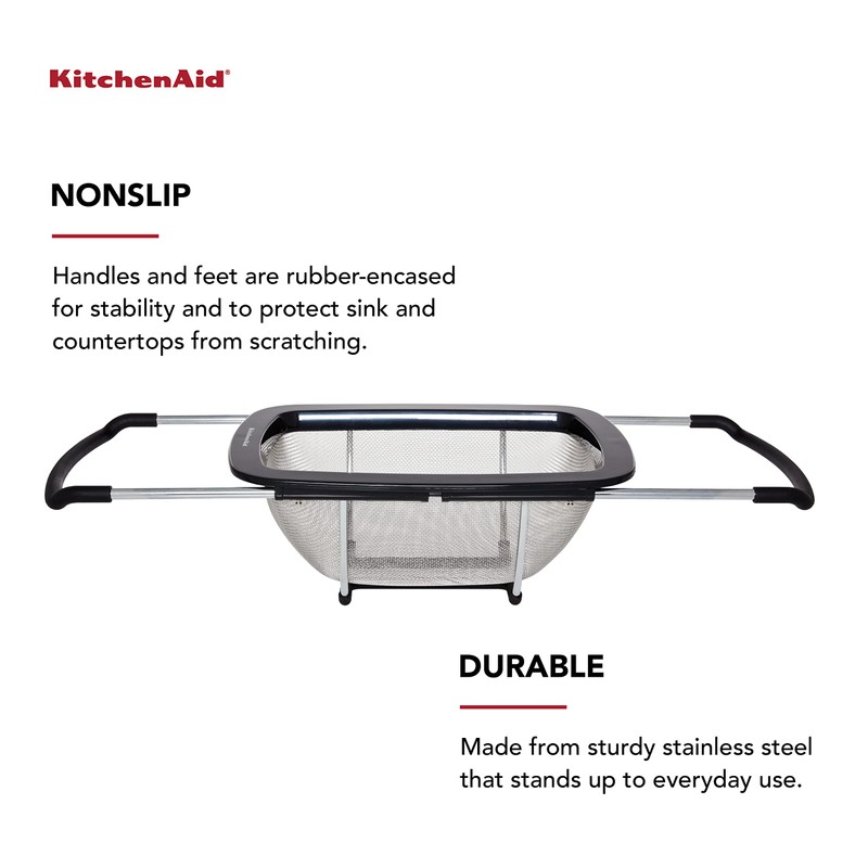 KitchenAid Expandable Stainless Steel Colander, Black