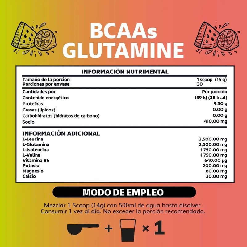 Bcaa Glutamina Electrolitos 7g Aminoácidos Bcaa 211 2.5g L-glutamina En