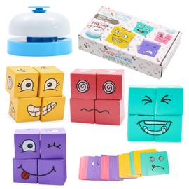 ZITUZY Wooden Cube Puzzle, Expression Wooden Cube Puzzle, 3D Puzzle Face-Changing Magic Cube, for Children from 3 Years, Interaction Toy, Wooden Matching Game for Children Thinking