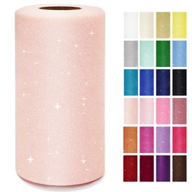 Blush Glitter Tulle Rolls 6 Inch by 50 Yards Sparkle Fabric Ribbon for DIY Tutu Skirt Sewing Bow Wedding Decorations Craft Supplies Gift Wrapping