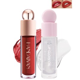 Glitter Liquid Lipstick Long Lasting, Shimmer Diamond Shiny Lip Gloss with Hydrating Lip Glow Oil, Sparkly Glossy High Pigment Waterproof Red Matte Lipstick, Bold Glimmer Lip Tint Women Makeup - 03+01