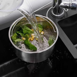 Stainless Steel Sink Drain Strainer Basket, Corner Hanging Sink Strainer Colander Drain Basket, Kitchen Sink Food Waste Filter and Vegetables Fruits Clean (Silver-Hanging Faucet)