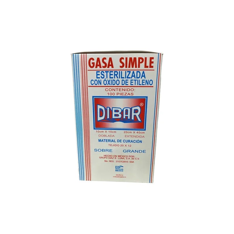 Gasa Simple Esteril Dibar 10x10 Cm Sobre Gde Caja 100