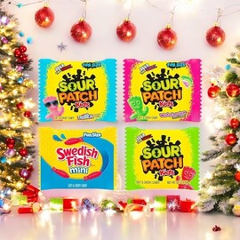 Bulk Gummy Candy Assortment - 1.5-Lbs Sour Patch Kids Original, Tropical and Watermelon, and Swedish Fish Minis - Sweet and Sour Soft Candy Party Mix Snack Assortment - Individually Wrapped (24-Oz)