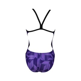 ARENA Girls' Standard Performance Puzzled Team Print Challenge Back Youth Bathing Swimsuit, Black/Purple Multi