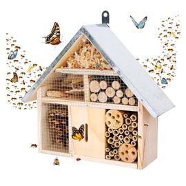 Hanging Bee House Wooden Insect House, Natural Habitat for Beneficial Bees, Bugs, Butterflys, Ladybirds Insect Hotels Garden Yard Home