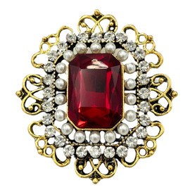 Red Vintage Victorian Brooch Pin for Women with Large Rhinestone Ruby - Gold Crystal Antique Brooches - Jewelry Accessory for Lady, Gift for Christmas (1PC)