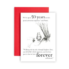 Huxters 50th Anniversary Card for Husband or Wife 50 Years down and the Adventure Continues Pooh and Piglet Wedding Anniversary Love - 14.8cm (50 Years)