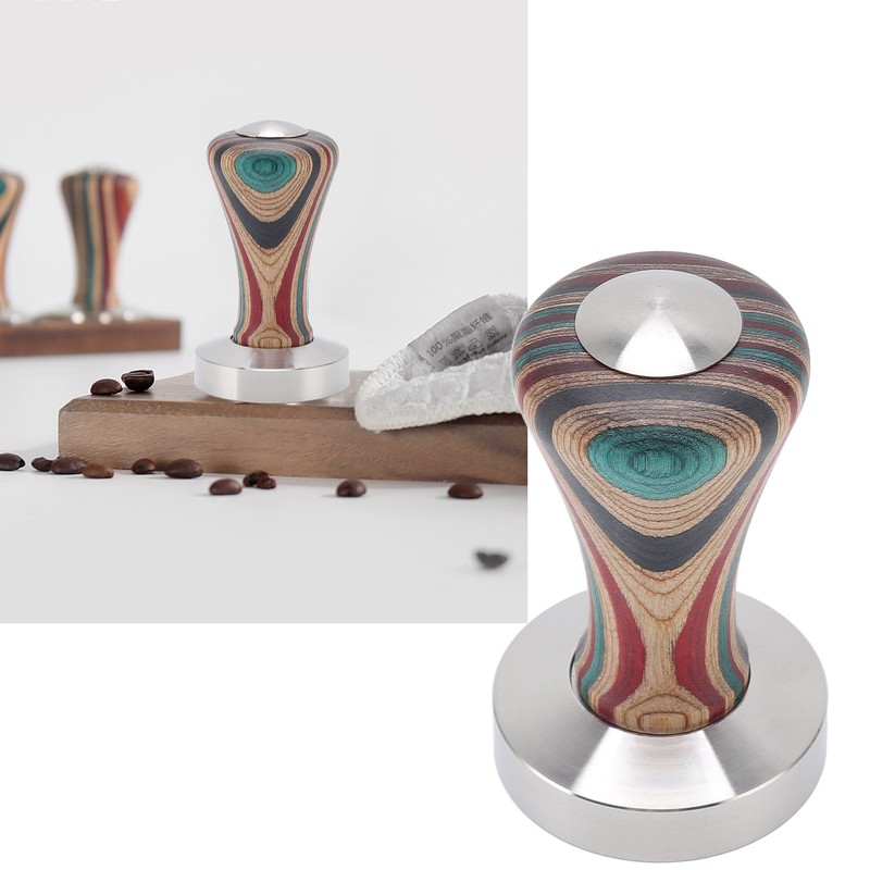 Colorful Wood Coffee Flat Tamper Stainless Steel Base Powder Hammer