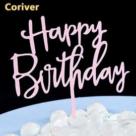 Coriver Coriver 12 Pack Happy Birthday Cake Topper, Acrylic Glitter Cupcake Topper for Birthday Cake Decorations(Gold, Rose Gold, Silver, Black*3)