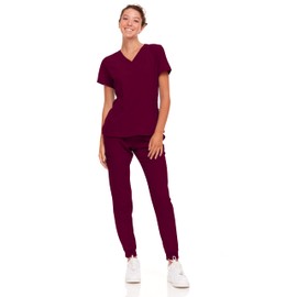 Natural Uniforms Womens Cool Stretch Jogger Scrub Set with Regular and Petite Sizes (Burgundy, X-Large)