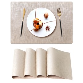FGSAEOR Placemats Set of 4, Vinyl Dual Sided Wipeable Brilliance Table Mats 12 X 17 Inch, 100% Waterproof & Oilproof Faux Leather Place Mats for Kitchen/Dining/Party/Indoor & Outdoor - Platinum