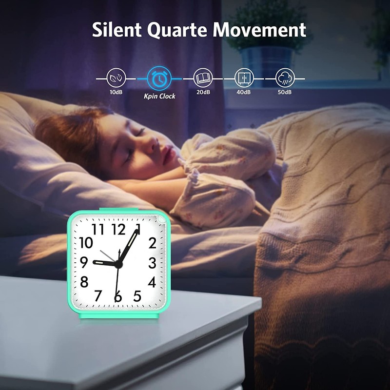 AMIR Analog Alarm Clock, Silent Non Ticking Small Clock, Travel