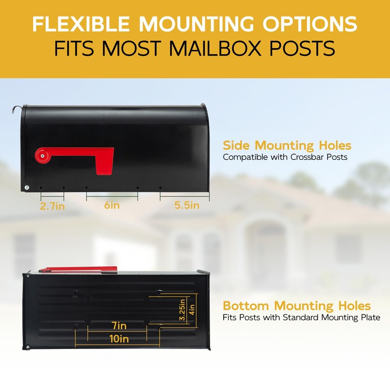 BlissBoard Large Black Galvanized Steel Mailbox 22 x 10.7 x