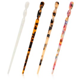 Gjinxi Acetate Hair Sticks 4Pcs Vintage Tortoise Shell Hair Pins Leopard Hairpins Bun Hair Chopsticks Classic Hair Fork Vintage Headpins Hair Styling Pin for Women Party Stylist