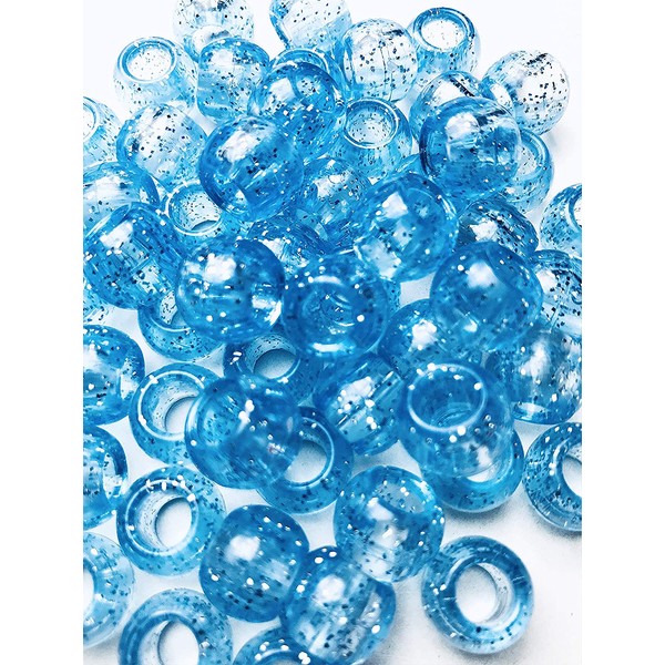 Tara Assorted Color Design 240 Pieces Plastic Beads 10x12 mm For Braid Hair For Girls (GLITTER SKY BLUE)